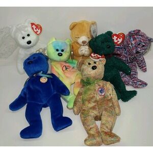 TY Beanie Baby Lot of 7 – Mrs., Clubby, Peace, USA, Speckles, 2001 Holiday, Hope
